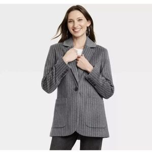 Universal Thread Woman's Relaxed Fit Suit Jacket/Blazer  - Gray/Stripes